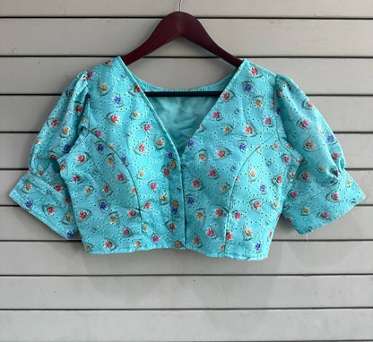 Hakoba Pure Cotton Designer Blouse With Puff Sleeves