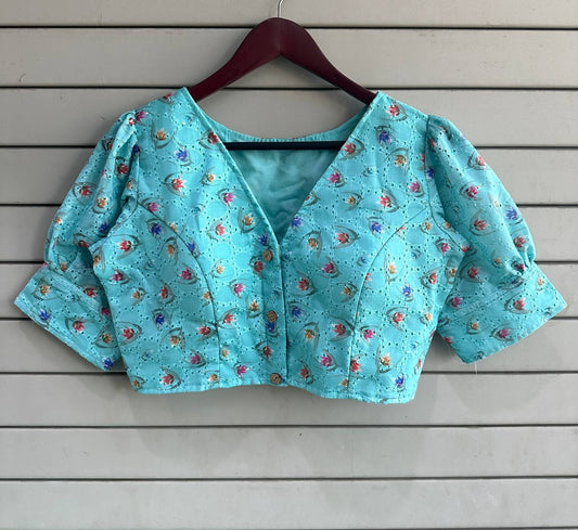 Hakoba Pure Cotton Designer Blouse With Puff Sleeves
