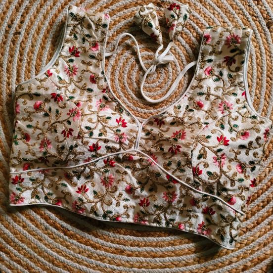 Multicolor Embroidered Soft Silk Designer Blouse