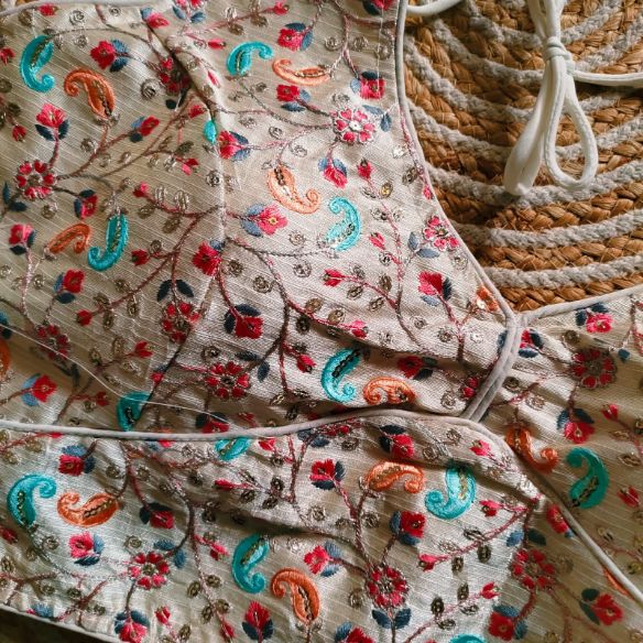 Multicolor Embroidered Soft Silk Designer Blouse
