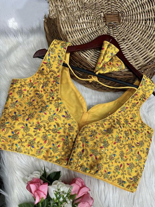 Multicolor Embroidered Soft Silk Designer Blouse