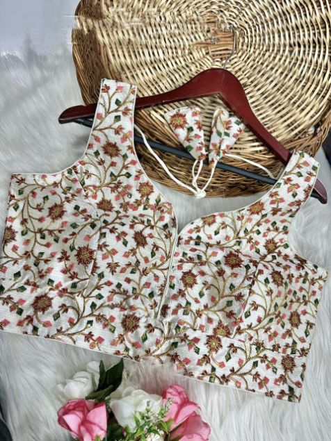 Multicolor Embroidered Soft Silk Designer Blouse