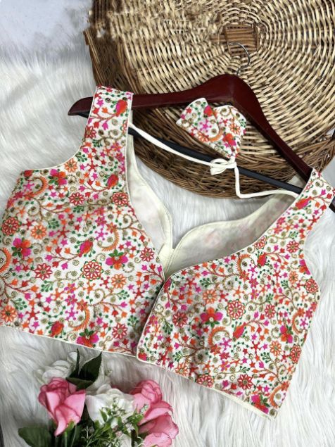 Multicolor Embroidered Soft Silk Designer Blouse