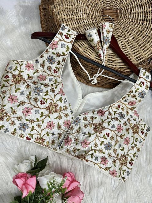 Multicolor Embroidered Soft Silk Designer Blouse