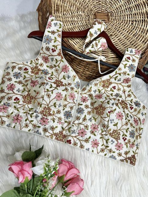 Multicolor Embroidered Soft Silk Designer Blouse