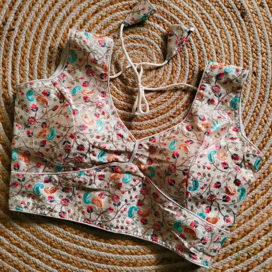 Multicolor Embroidered Soft Silk Designer Blouse