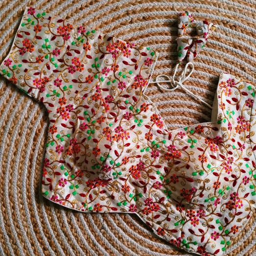 Multicolor Embroidered Soft Silk Designer Blouse