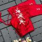 Floral Embroidered Work Silk Blouse With V-Neck At Back