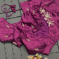 Floral Embroidered Work Silk Blouse With V-Neck At Back