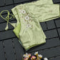 Floral Embroidered Work Silk Blouse With V-Neck At Back