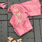 Floral Embroidered Work Silk Blouse With V-Neck At Back
