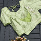 Floral Embroidered Work Silk Blouse With V-Neck At Back