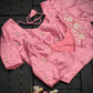 Floral Embroidered Work Silk Blouse With V-Neck At Back