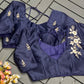 Floral Embroidered Work Silk Blouse With V-Neck At Back
