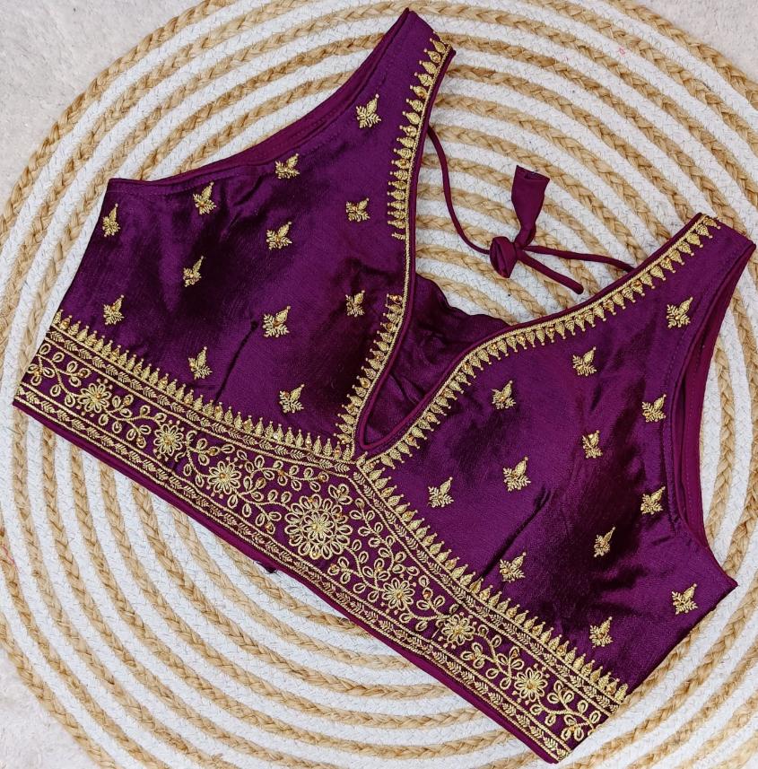 V Neck Embroidered Phantom Silk Blouse With Zari & Sequins Work
