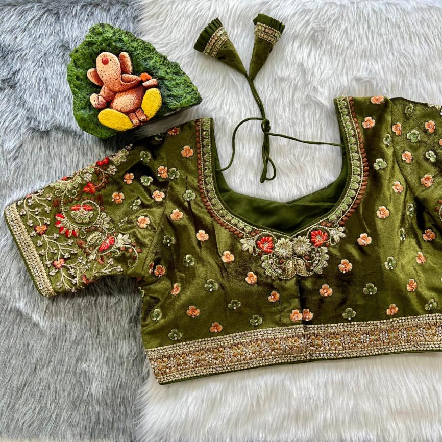 Bridal Wedding Sequin and Zari Embroidered Designer Velvet Blouse- Plus Size
