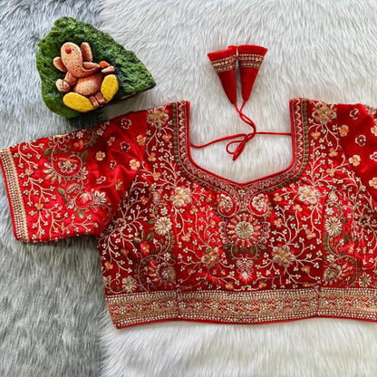 Bridal Wedding Sequin and Zari Embroidered Designer Velvet Blouse- Plus Size