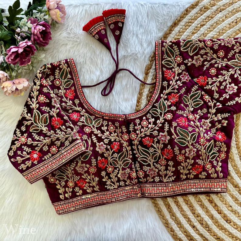 Heavy Embroidered Designer Velvet Bridal Blouse - Plus Size