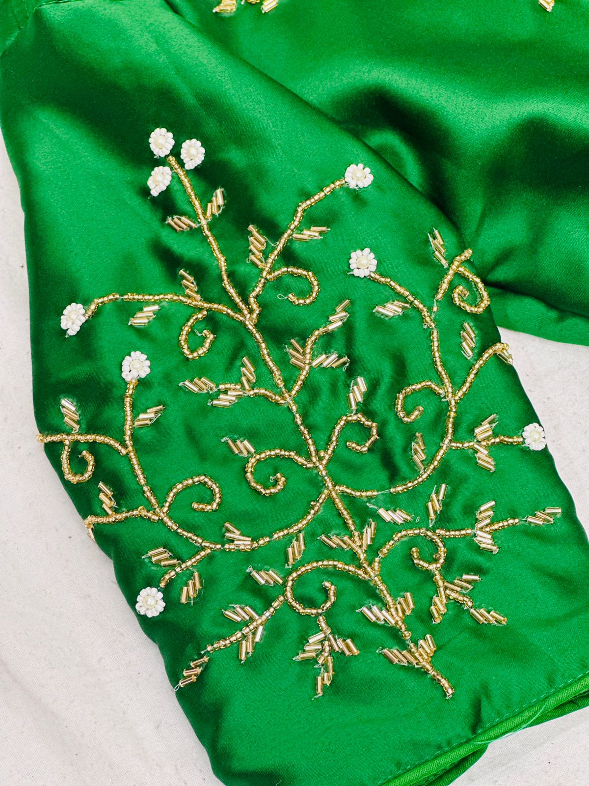 Beaded Handwork Embroidered Silk Blouse With Standing Collar