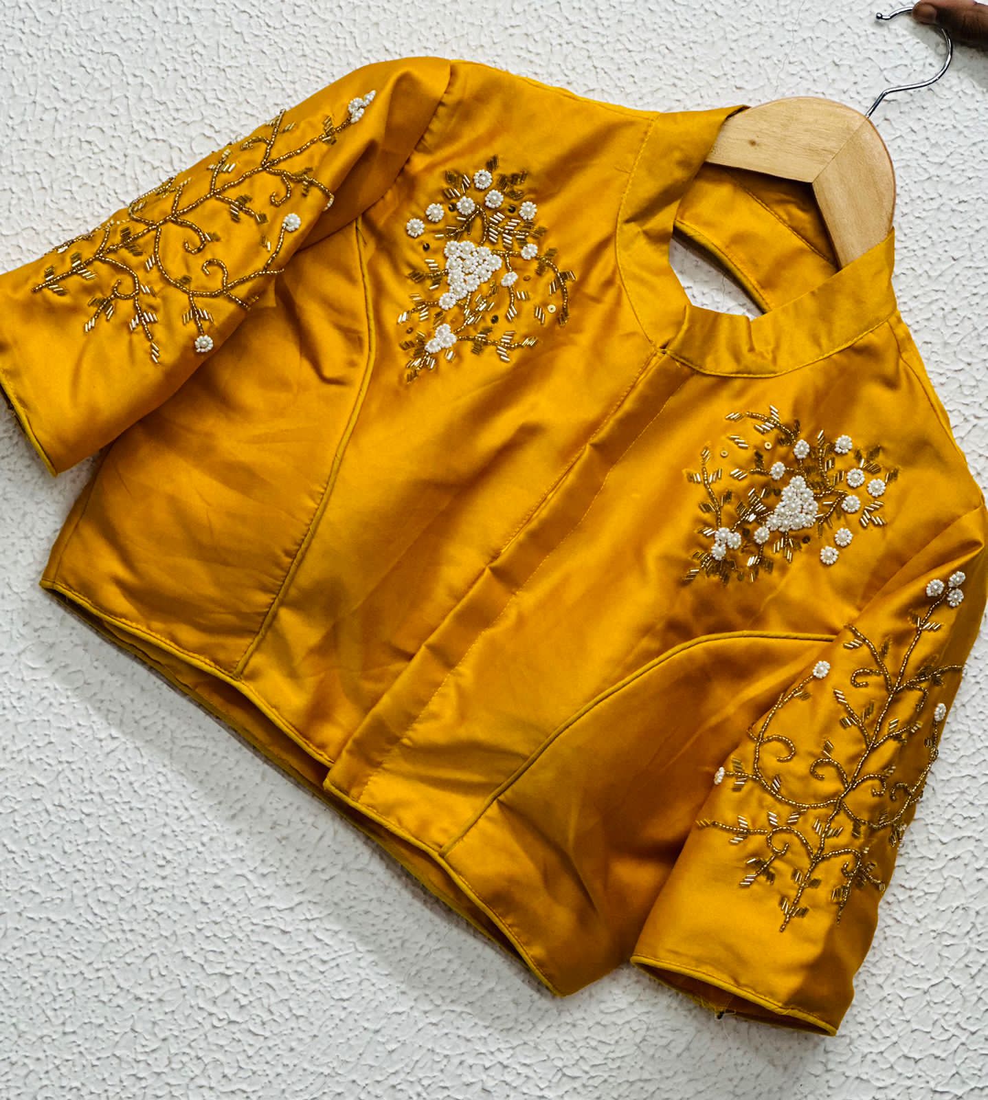 Beaded Handwork Embroidered Silk Blouse With Standing Collar