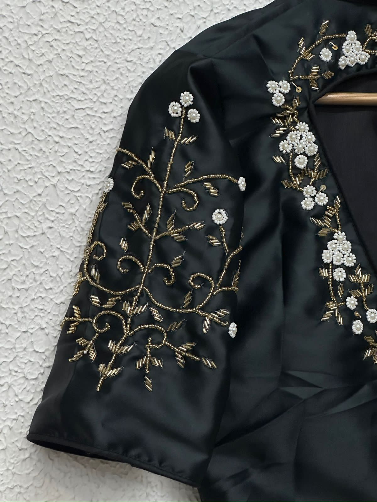 Beaded Handwork Embroidered Silk Blouse With Standing Collar