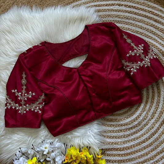 Princess Cut Designer Silk Blouse with Beaded Handwork
