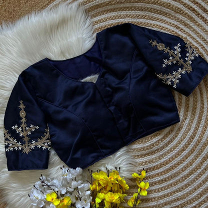 Princess Cut Designer Silk Blouse with Beaded Handwork