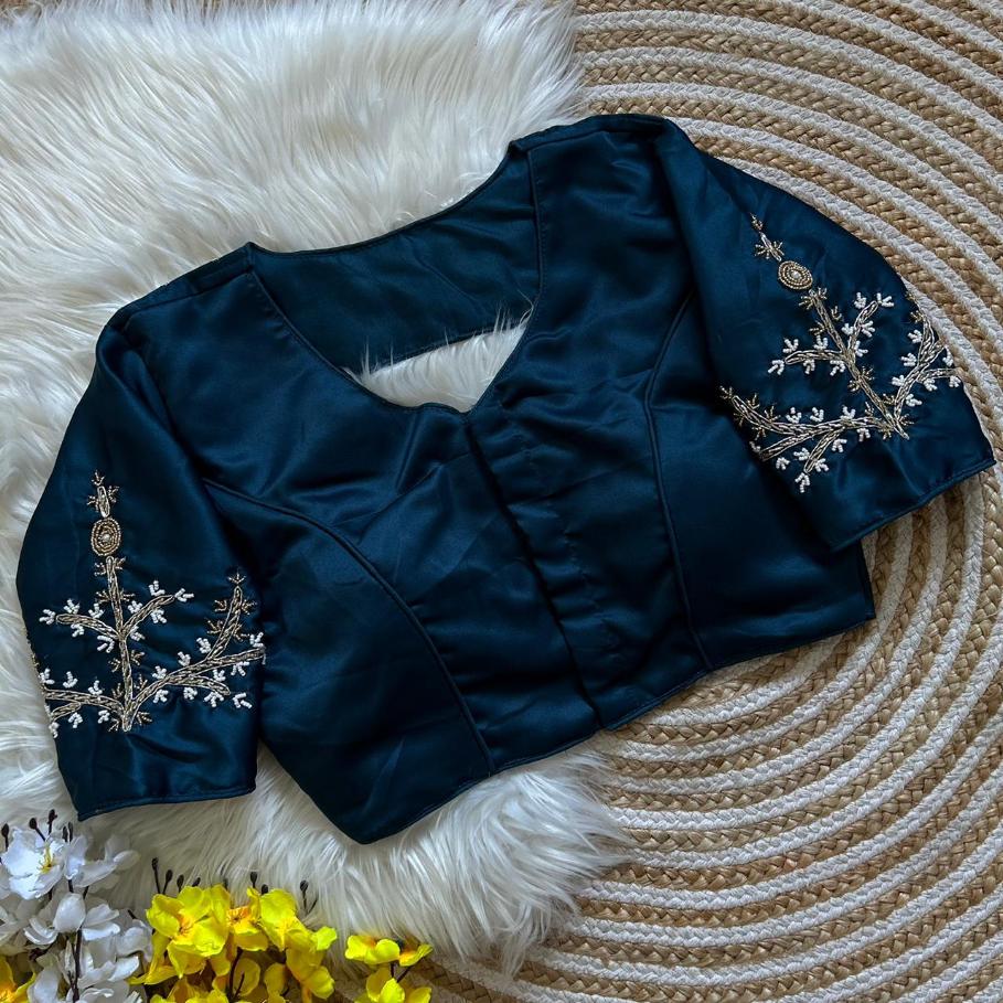 Princess Cut Designer Silk Blouse with Beaded Handwork