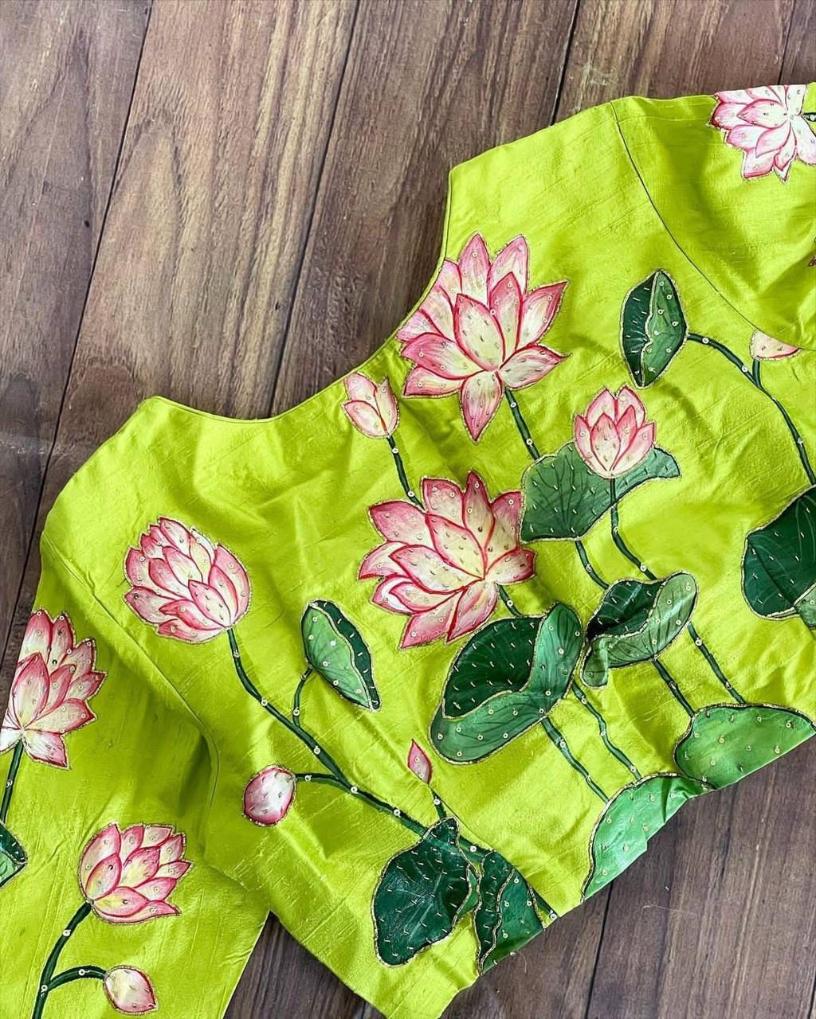 Lotus Printed Designer Blouse With Sequins Handwork