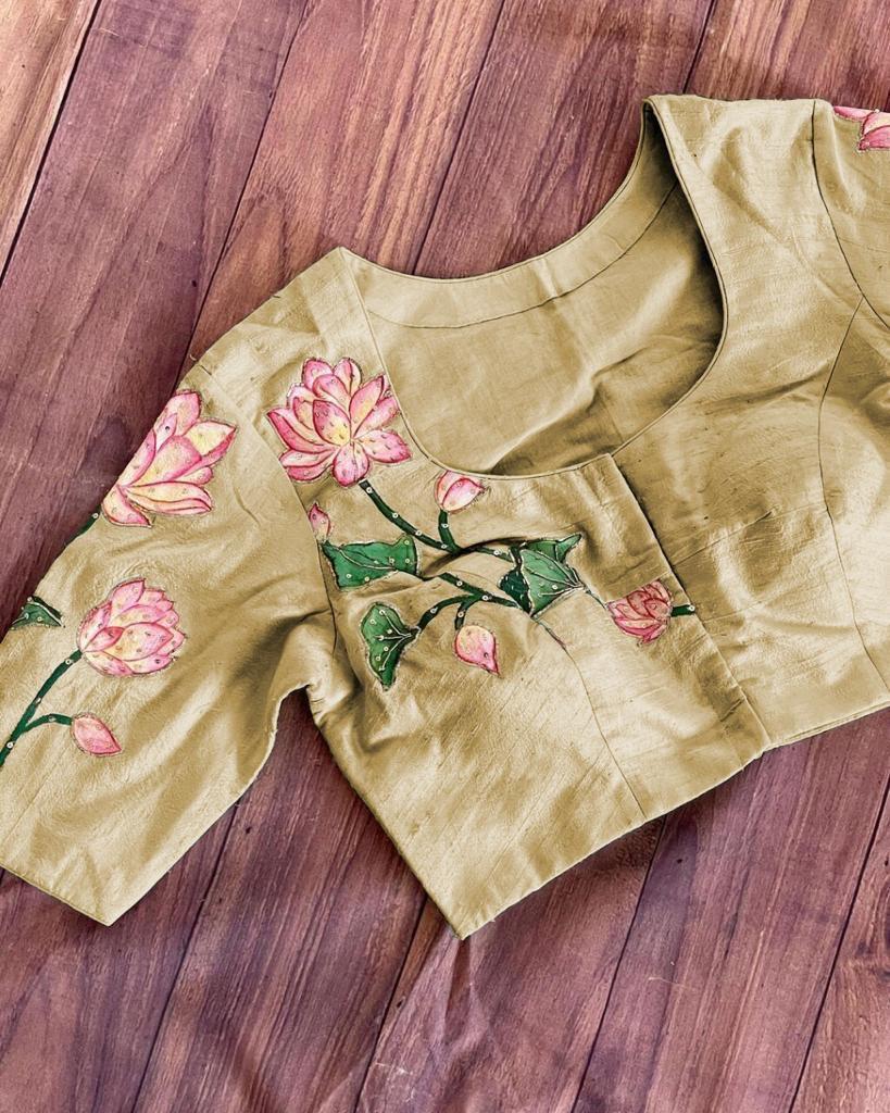 Lotus Printed Designer Blouse With Sequins Handwork