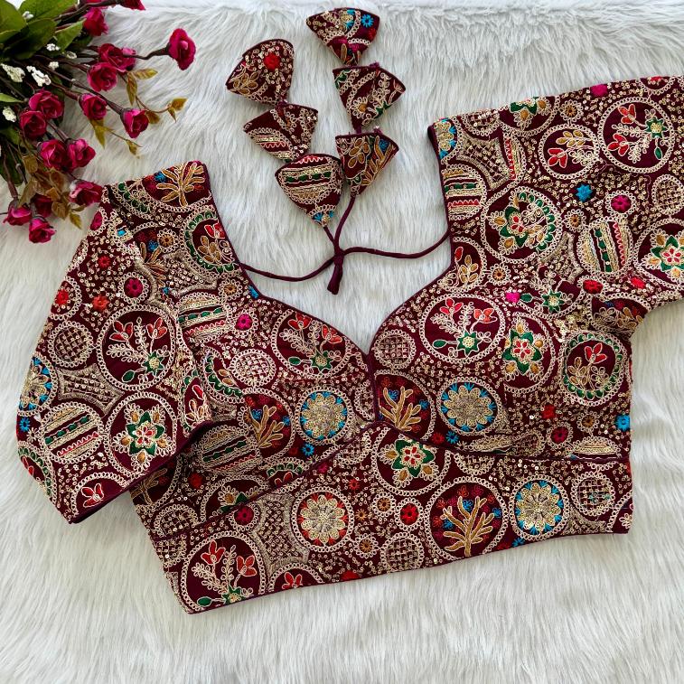 Multicolor Sequin and Zari Embroidered Designer Georgette Blouse