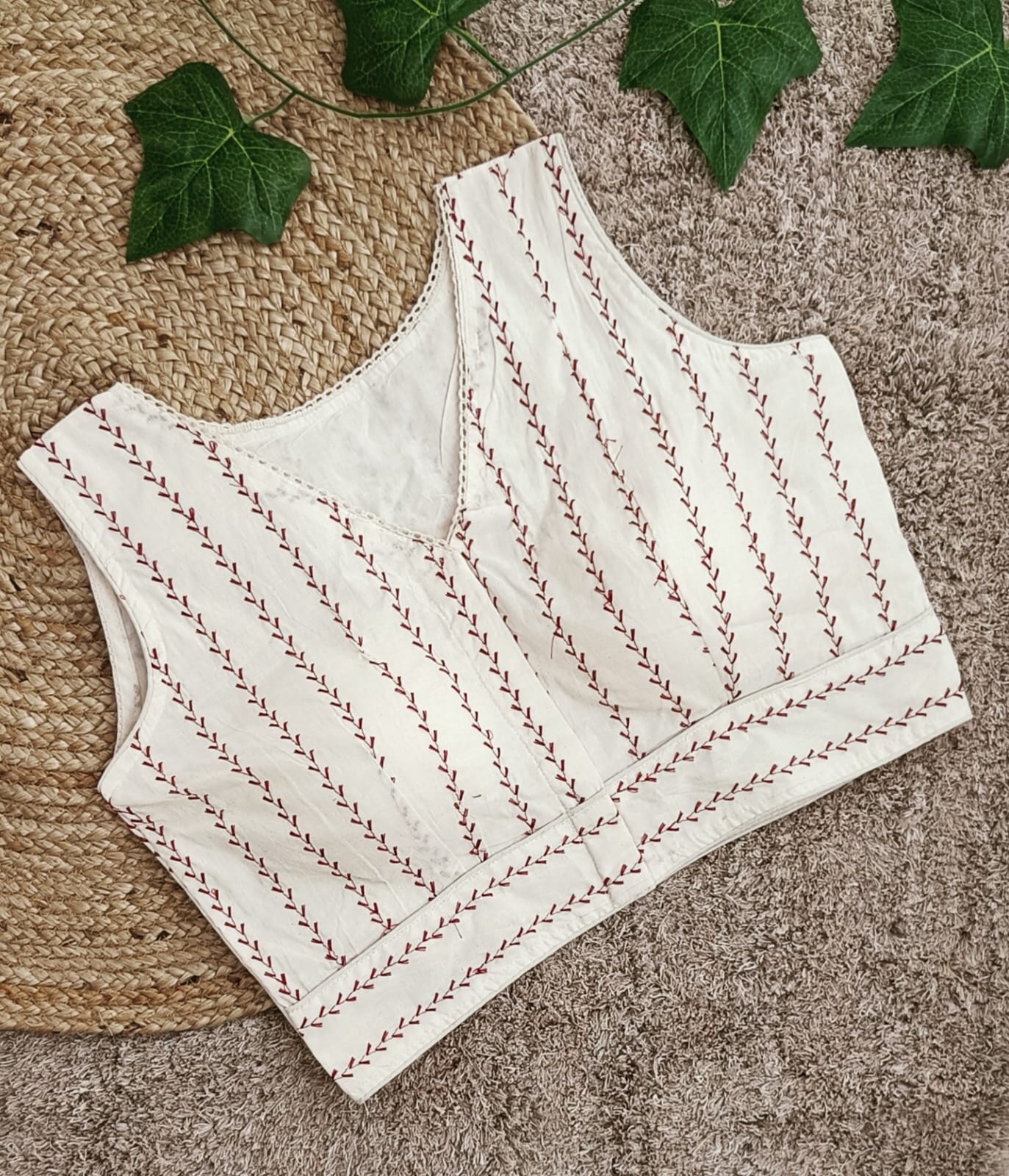 Cambric Cotton Blouse With Linear Embroidery
