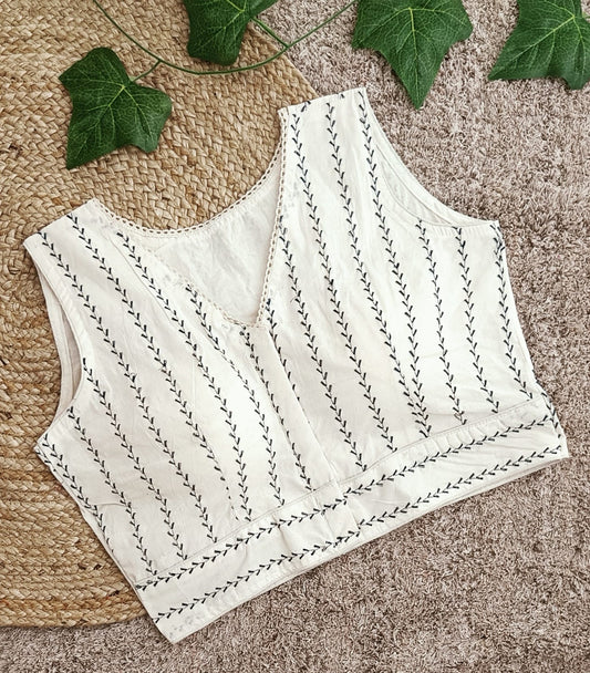 Cambric Cotton Blouse With Linear Embroidery