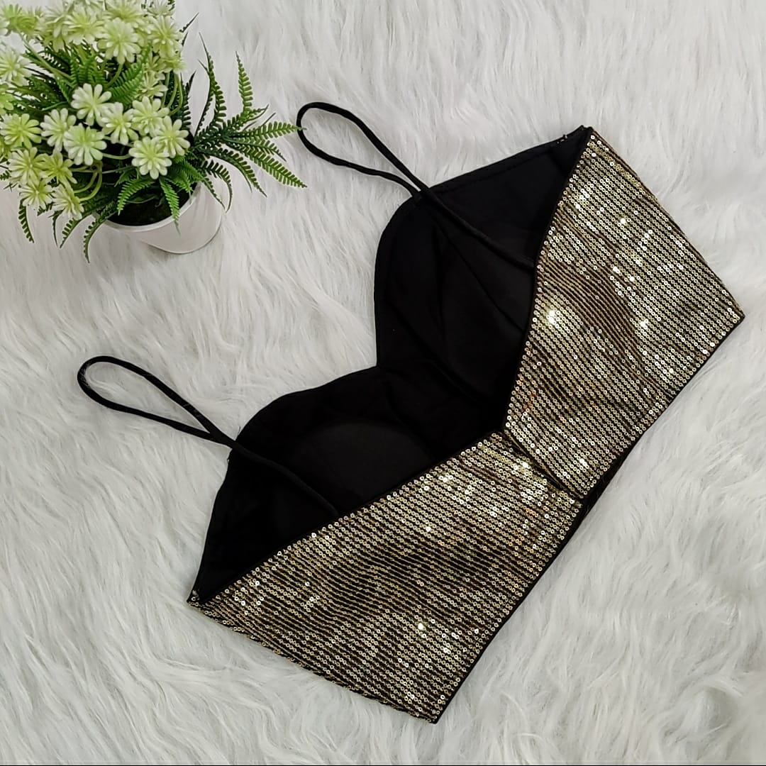 Sequin Embellished Noodle Straps Readymade Blouse