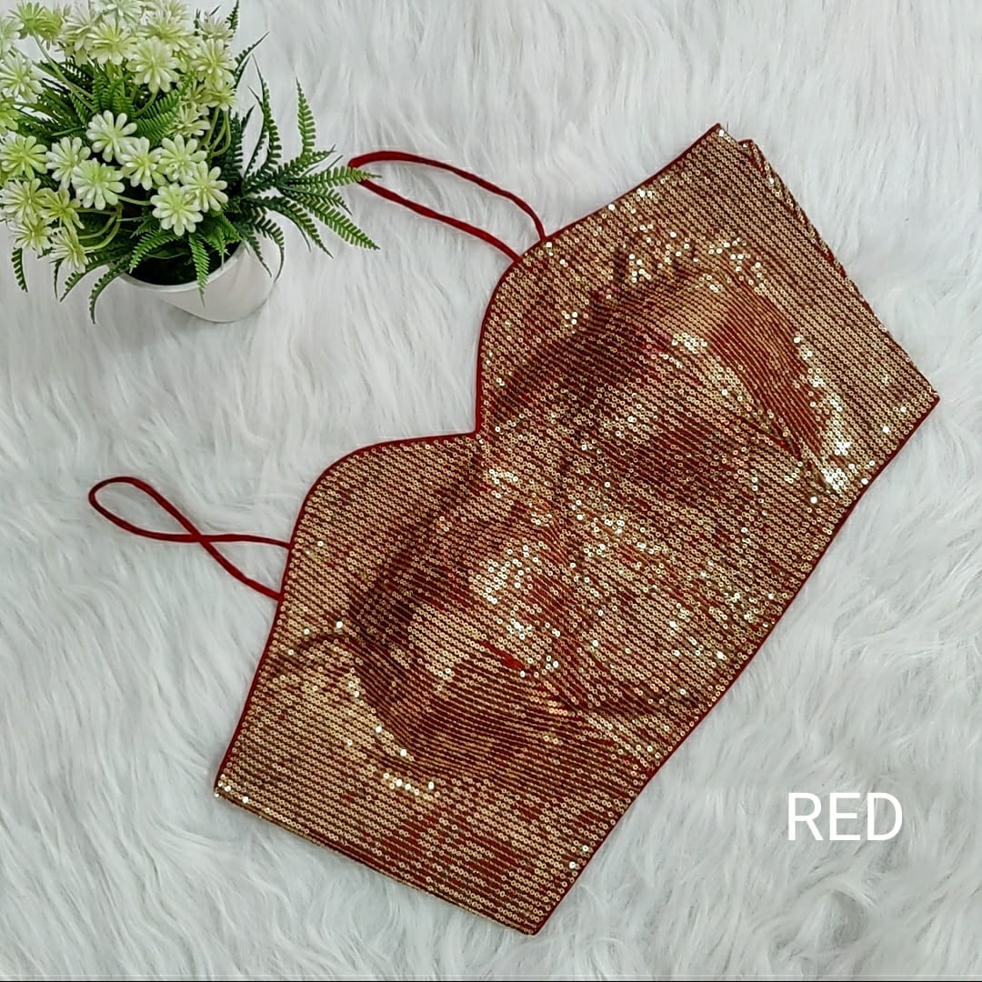 Sequin Embellished Noodle Straps Readymade Blouse