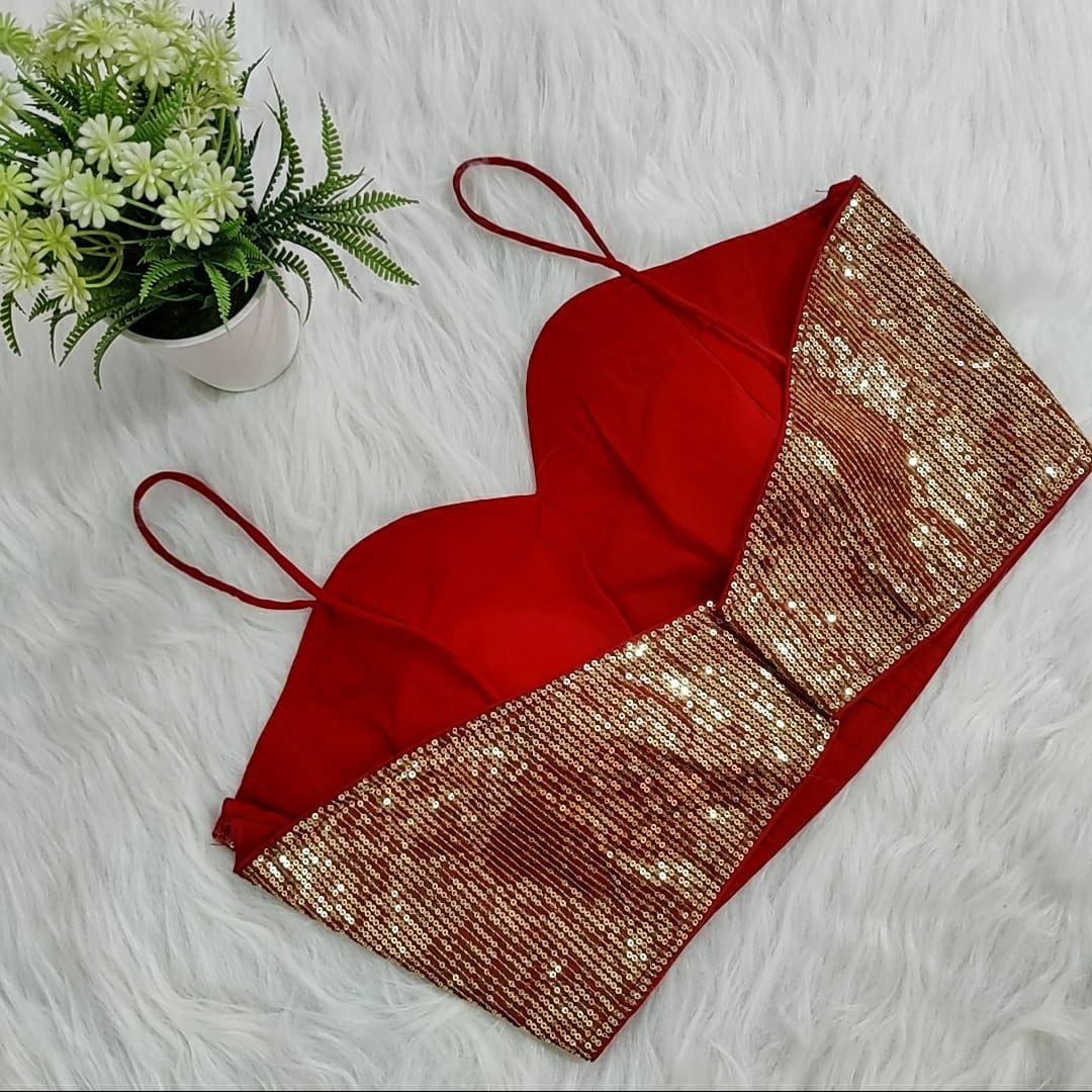 Sequin Embellished Noodle Straps Readymade Blouse