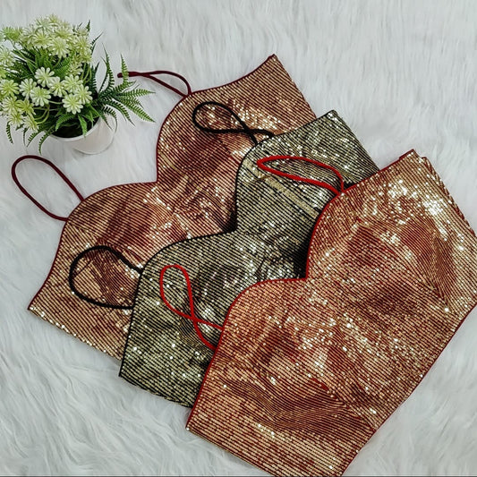Sequin Embellished Noodle Straps Readymade Blouse