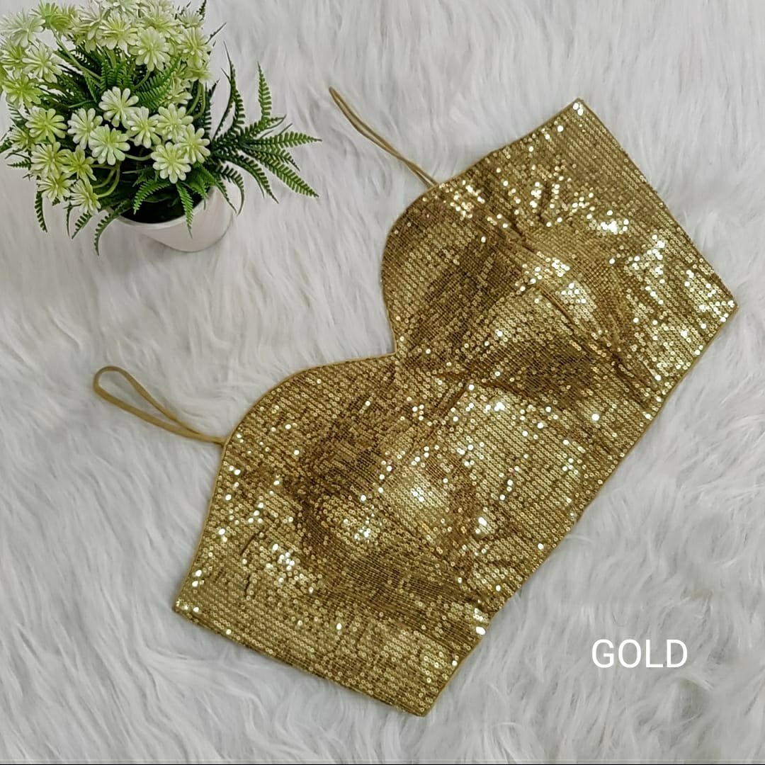 Sequin Embellished Noodle Straps Readymade Blouse