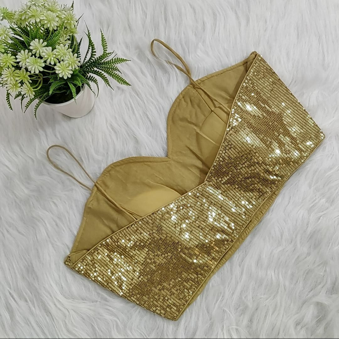 Sequin Embellished Noodle Straps Readymade Blouse