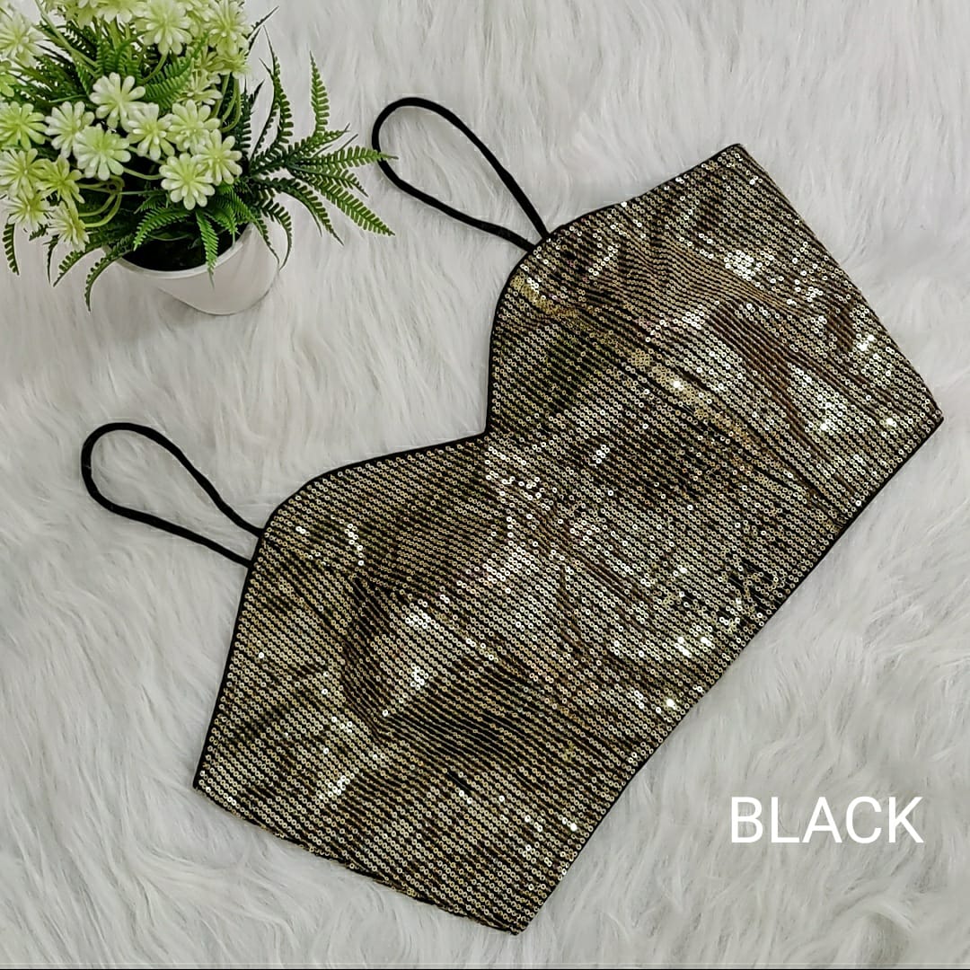 Sequin Embellished Noodle Straps Readymade Blouse