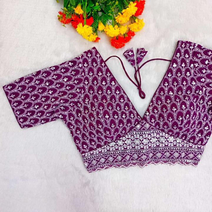 Mayuri Embroidered Georgette Blouse With Silver Cording & Sequin Work