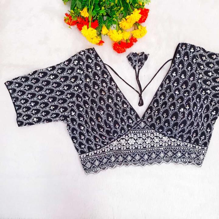 Mayuri Embroidered Georgette Blouse With Silver Cording & Sequin Work