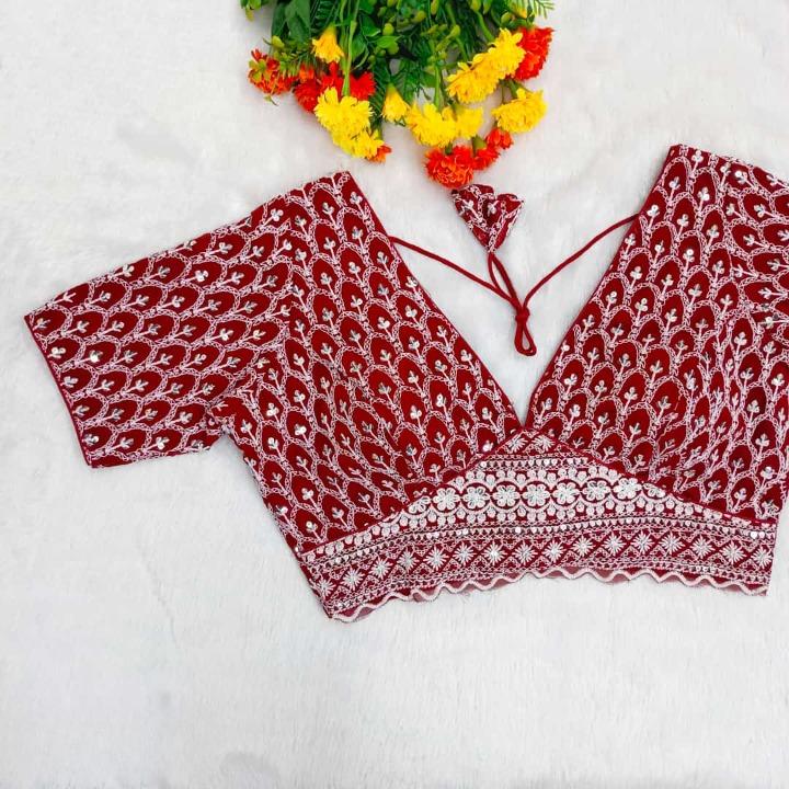 Mayuri Embroidered Georgette Blouse With Silver Cording & Sequin Work