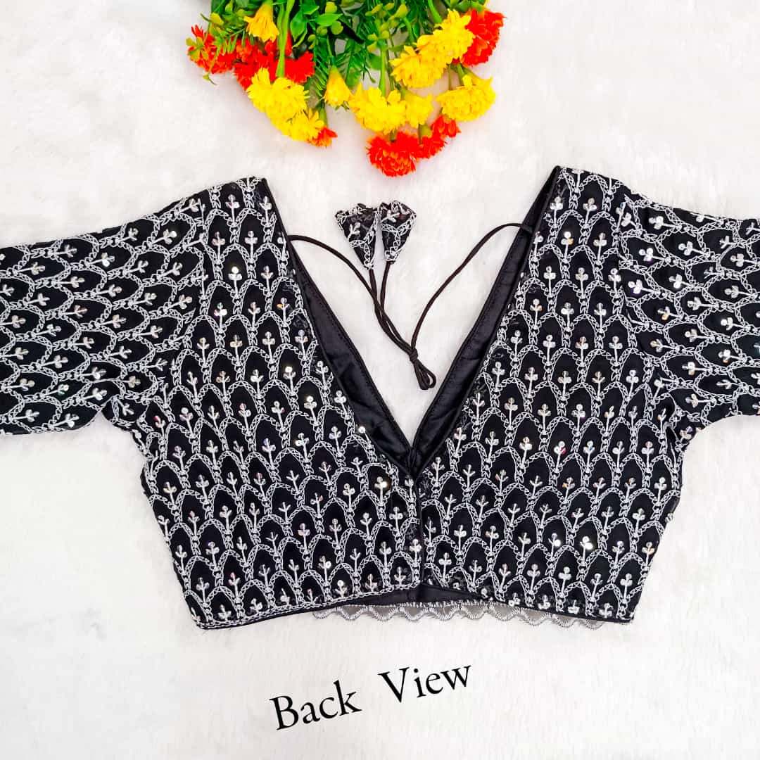 Mayuri Embroidered Georgette Blouse With Silver Cording & Sequin Work
