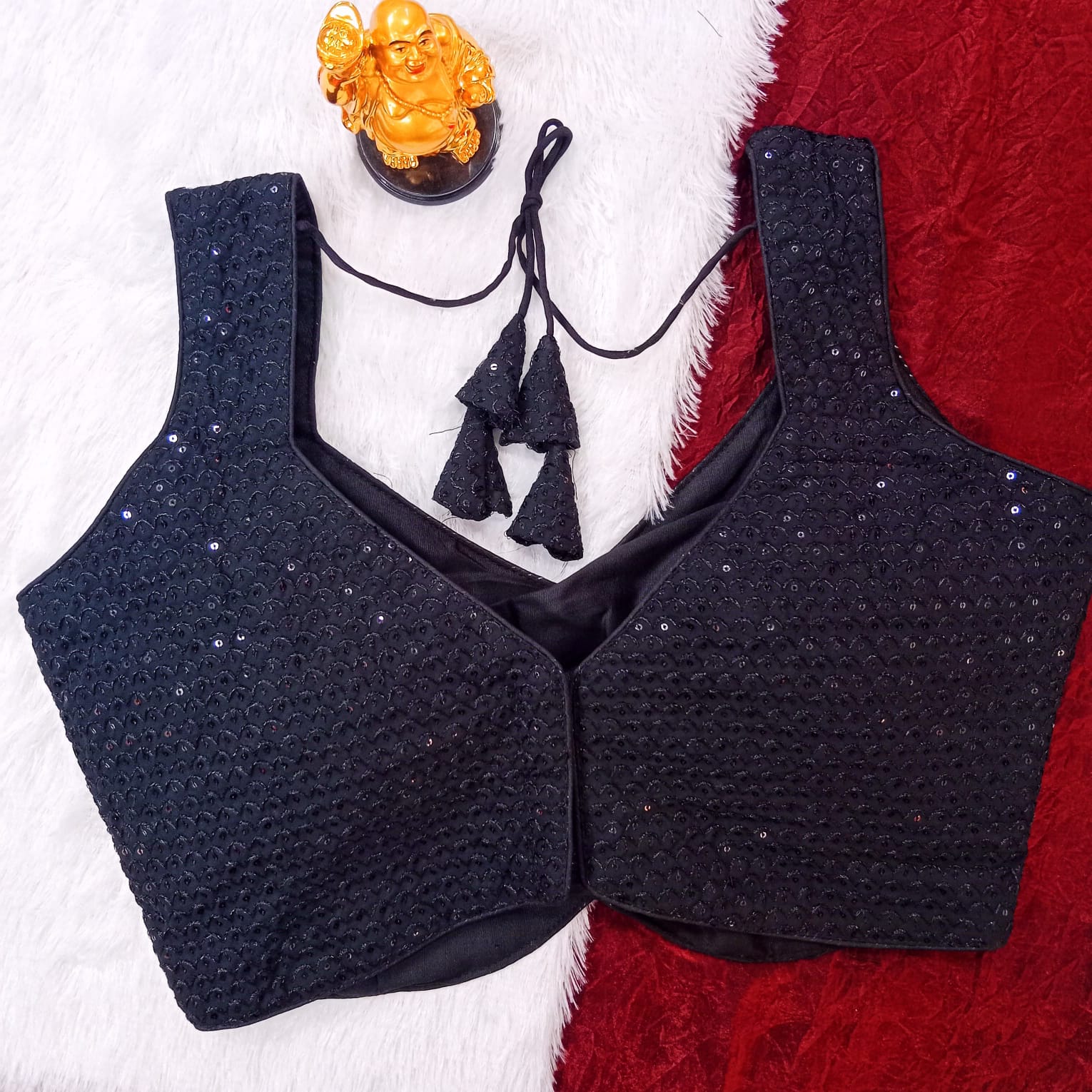 Sequined Solid Color Blouse