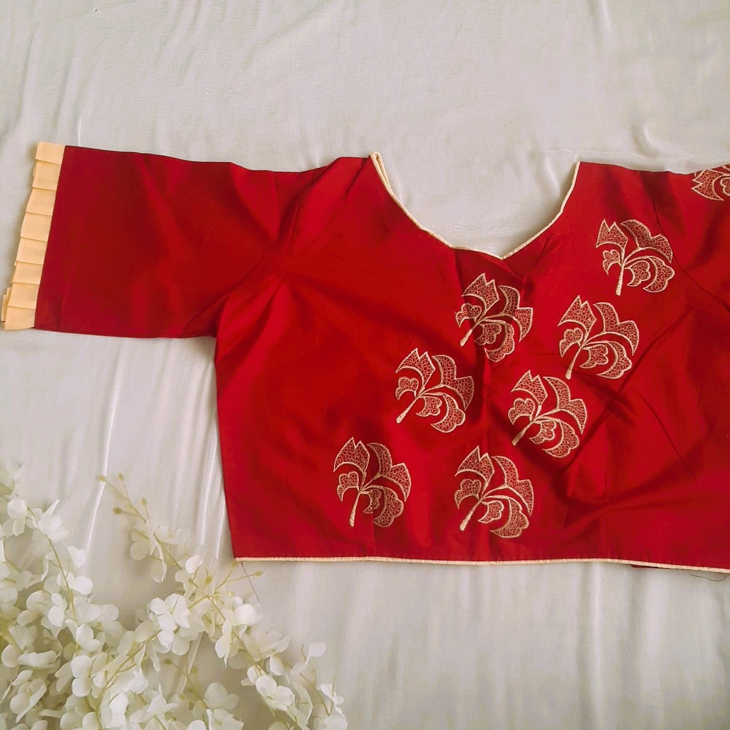Soft Cotton Maroon Blouse With Palash Flower Embroidery