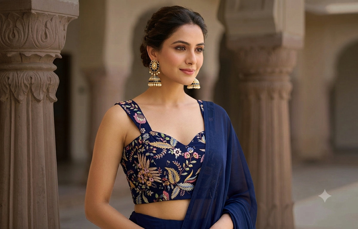 Bhoomi Sleeveless Georgette Blouse With Silk Thread Embroidery