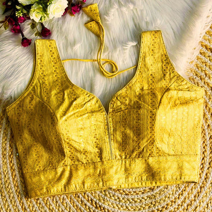 Banarasi Jacquard Silk Blouse With Elbow Sleeves
