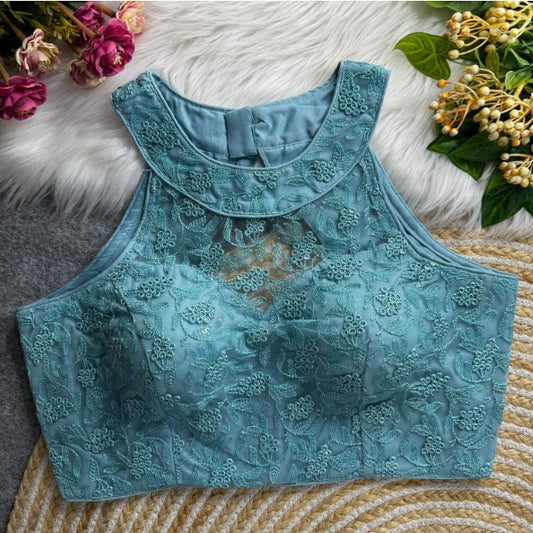 Halter Neck Net Embroidered Blouse