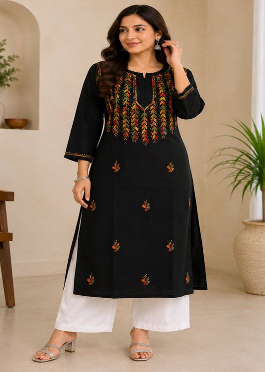 Nihaar Black Pure Cotton Multithread Chikankari Kurti